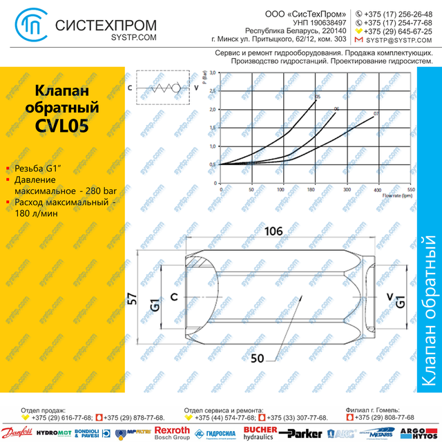 CVL05 Клапан обратный G1, 180 л/мин