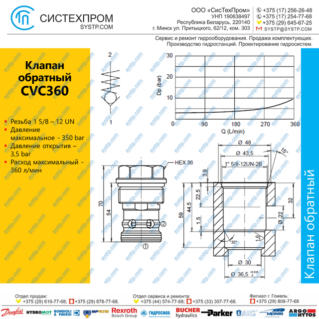 CVC360 Клапан обратный 1 5/8-12UN, 360 л/мин