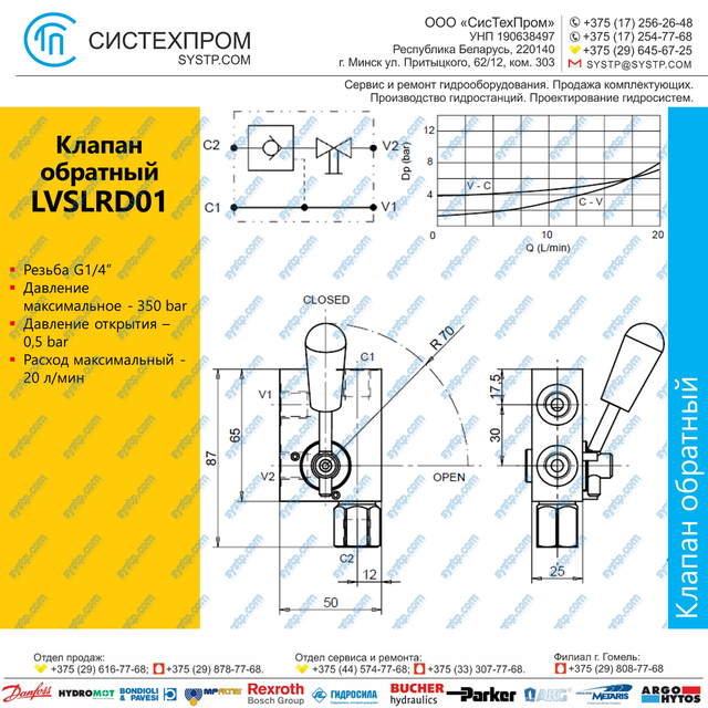 LVSLRD01 Клапан обратный G1/4, 20 л/мин