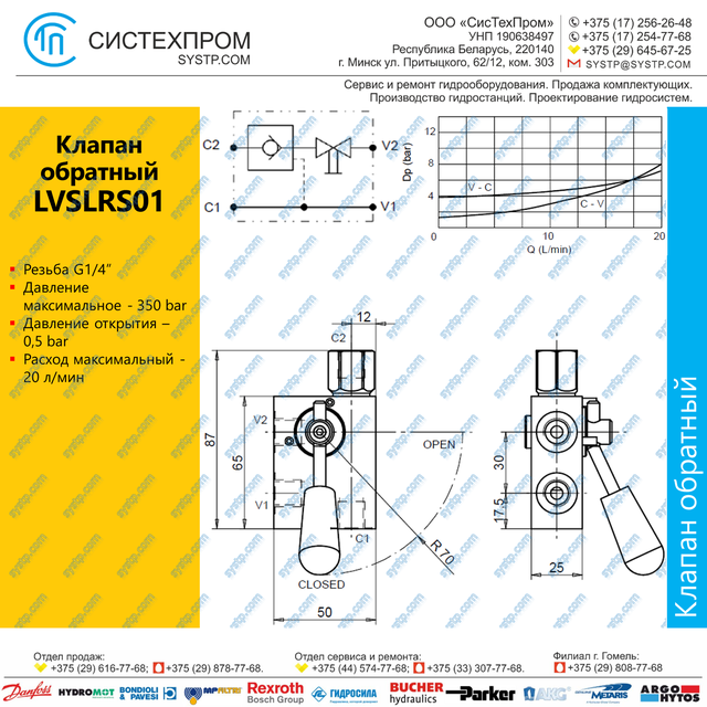 LVSLRS01 Клапан обратный G1/4, 20 л/мин