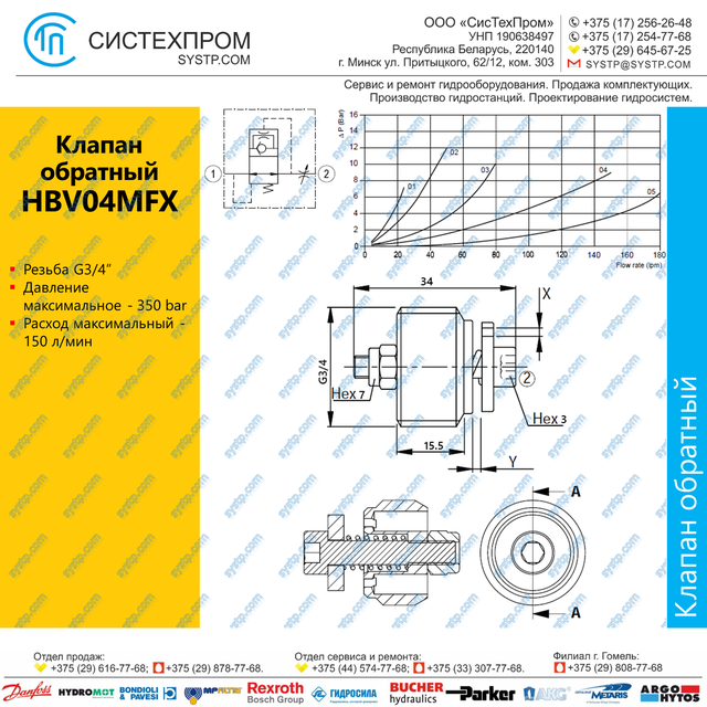 HBV04MFX Клапан обратный G3/4, 150 л/мин