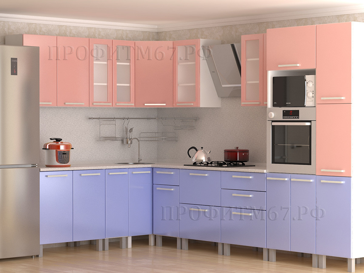 Кухня МДФ голубая/розовая