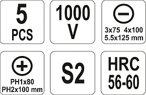 Набор отвёрток изол (5пр.) S2 HRC56-60        1000V."Yato"YT-2827, фото 2