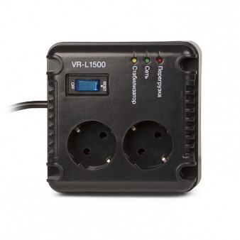 Стабилизатор напряжения SVEN <VR-L1500 Black> (вх.184-285V, вых.198-253V,500W, 2 розетки Euro) - фото 2 - id-p76385373