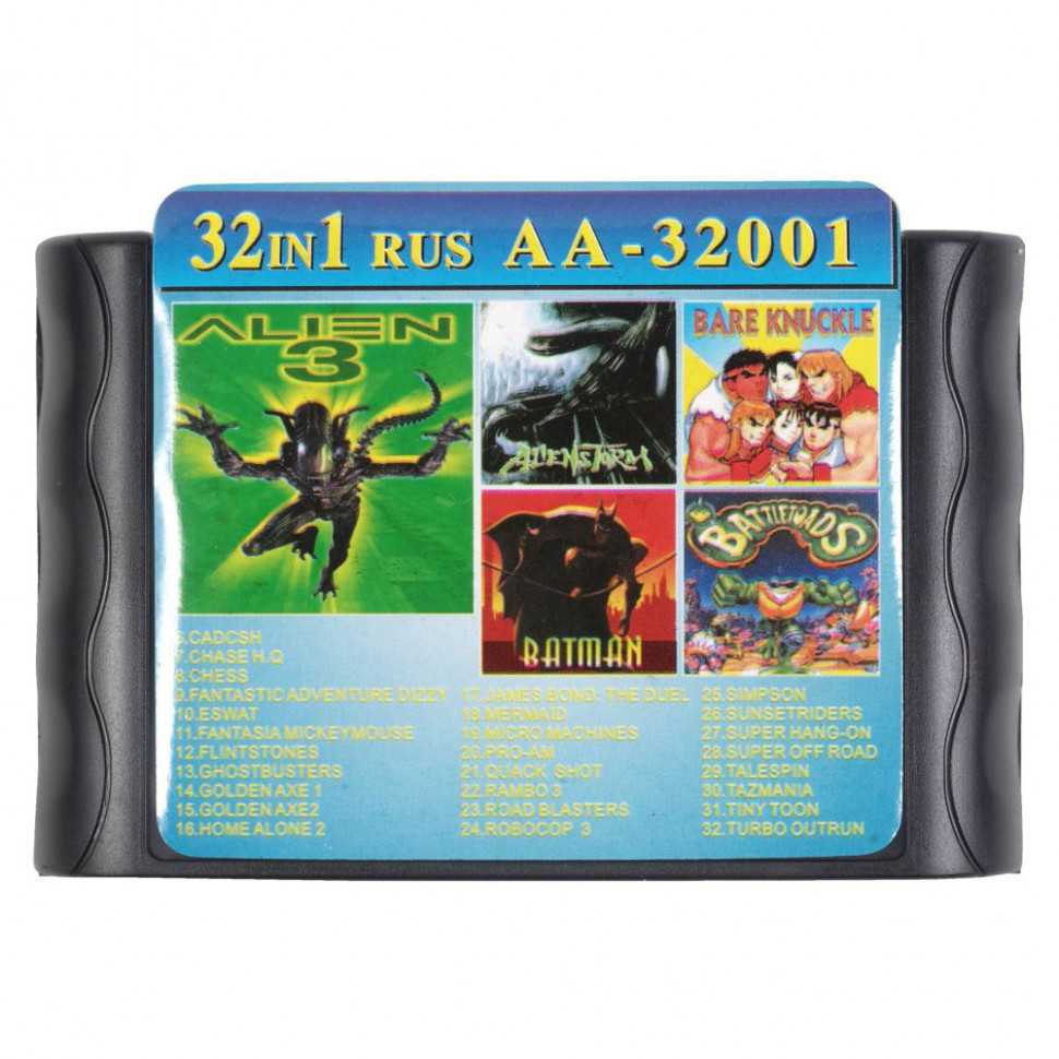 Картридж Sega 32в1 (AA-32001), ALIEN 3/BARE RNUCKLE/BATMAN/RAMBO/TINY TOON/FLINTSTONES/SIMPSON/TASMANIA +... - фото 3 - id-p76398071