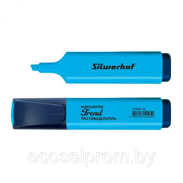 Текстовыделитель для бумаги Silwerhof TREND 103001-22 скошенный пиш. наконечник (толщина линии 1-5мм), голубой