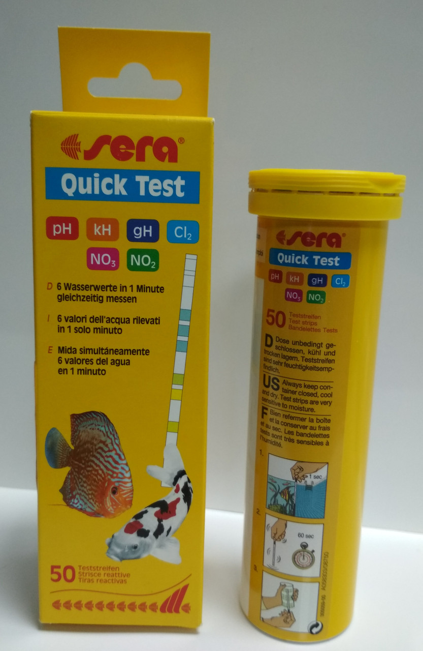 SERA QUICK-TEST 50 полосок - быстрый тест 5 параметров воды - pH, gH, kH, NO2, NO3