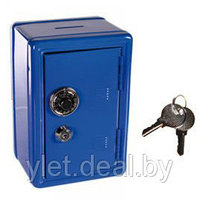 Копилка сейф с ключом синяя металлический