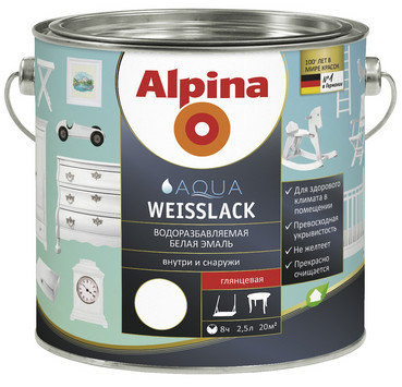 Эмаль белая   Водоразбавляемая (Alpina Aqua Weisslack) 3,5 кг., фото 2