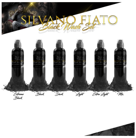 Краска World Famous Tattoo Ink "SILVANO FIATO BLACK WASH SET - 6шт" (120 мл)