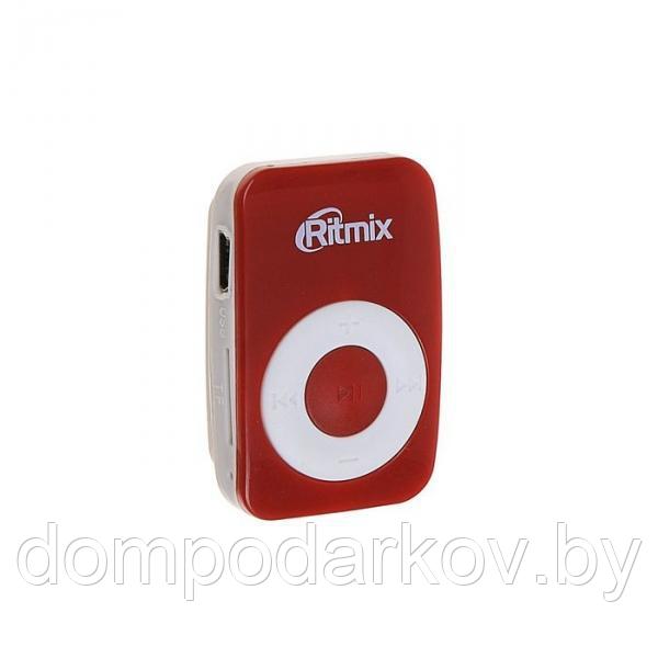 MP3 RITMIX RF-1010, MIcroSD до 16Гб, клипса, световая индикация, красный - фото 1 - id-p76560483