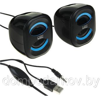 Акустическая система 2.0 CBR CMS 333 Black-Blue, 3 Вт, 2 колонки, USB, черно-голубая