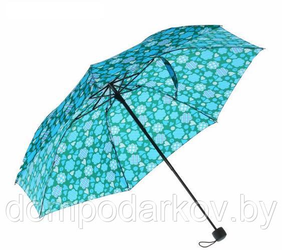 Зонт механический «Сердечки», 3 сложения, 7 спиц, R = 55 см, цвет бирюзовый - фото 6 - id-p76560784