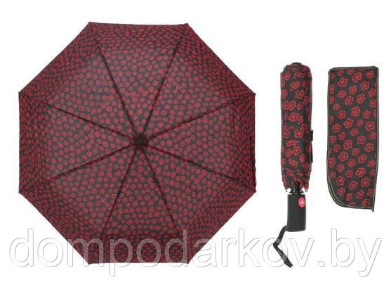 Зонт полуавтоматический «Незабудки», 3 сложения, 8 спиц, R = 55 см, цвет бордовый