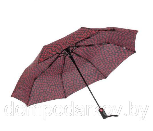 Зонт полуавтоматический «Незабудки», 3 сложения, 8 спиц, R = 55 см, цвет бордовый - фото 2 - id-p76560795