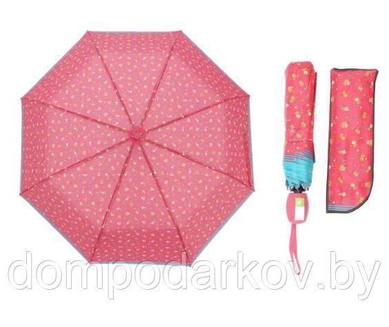 Зонт полуавтоматический «Цветочки», 3 сложения, 8 спиц, R = 55 см, цвет розовый - фото 2 - id-p76560799