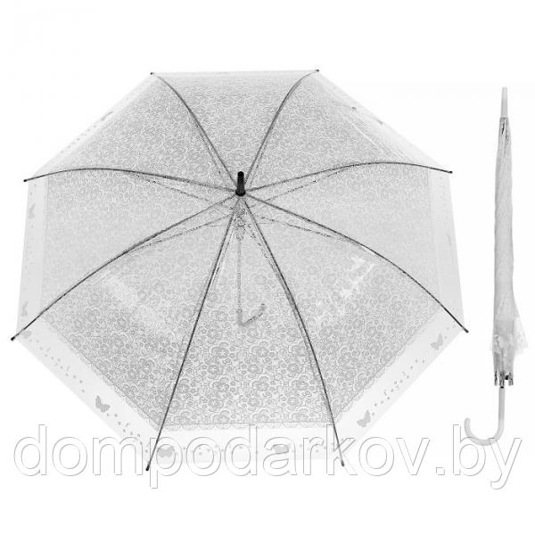 Зонт полуавтоматический "Кружево", трость, R=46см, цвет белый
