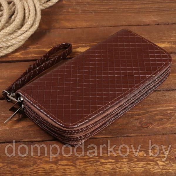 Кошелёк женский на молнии, с ручкой, 5 отделов, отдел для карт, цвет коричневый
