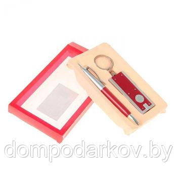 Набор подарочный 2 в 1: ручка и брелок - фонарик прямоугольный, красный, в блистере