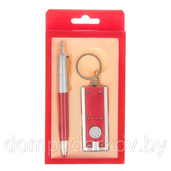 Набор подарочный 2 в 1: ручка и брелок - фонарик прямоугольный, красный, в блистере - фото 3 - id-p76561440