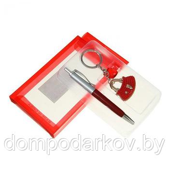Набор подарочный 2в1 в блистере (ручка+брелок-Сумка с сердцем) красный 7*12,5см