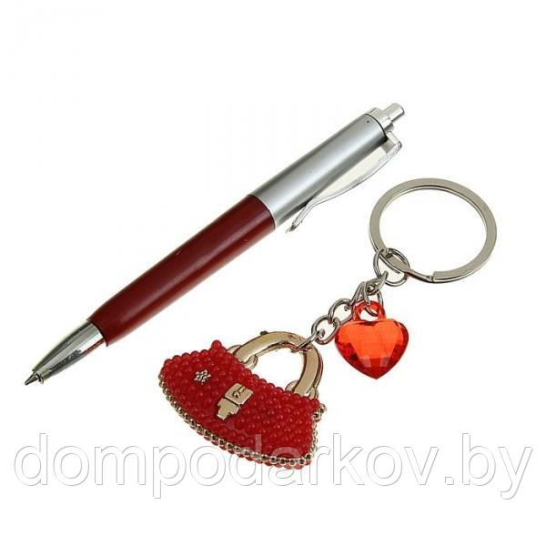 Набор подарочный 2в1 в блистере (ручка+брелок-Сумка с сердцем) красный 7*12,5см - фото 2 - id-p76561447