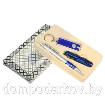 Набор подарочный 3в1 в блистере (ручка+брелок-фонарик прям+нож 5в1) синий 9*16см