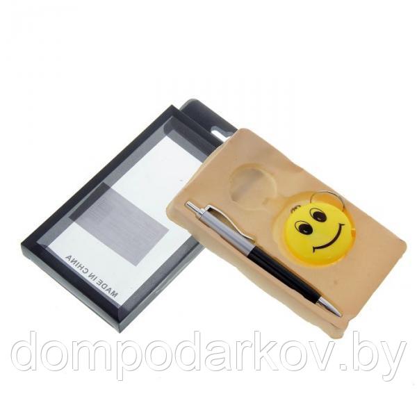 Набор подарочный 2в1: ручка,брелок-фонарик Смайлик, черный - фото 1 - id-p76561455