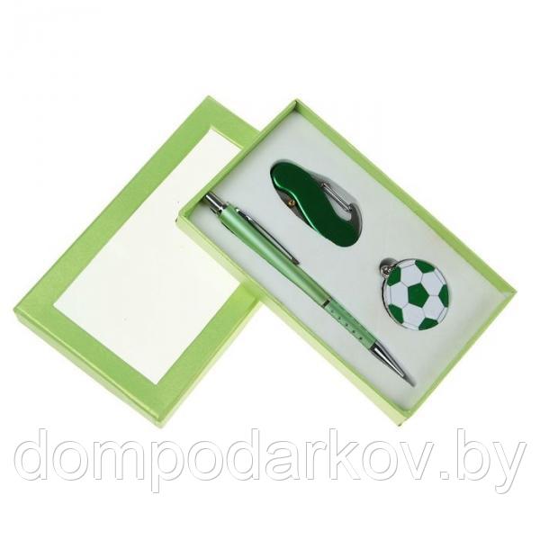 Набор подарочный 3в1 в карт.коробке (ручка+-брелок-мяч+нож с карабином) зеленый 8*16,5см - фото 1 - id-p76561460
