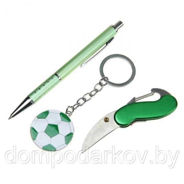 Набор подарочный 3в1 в карт.коробке (ручка+-брелок-мяч+нож с карабином) зеленый 8*16,5см - фото 2 - id-p76561460