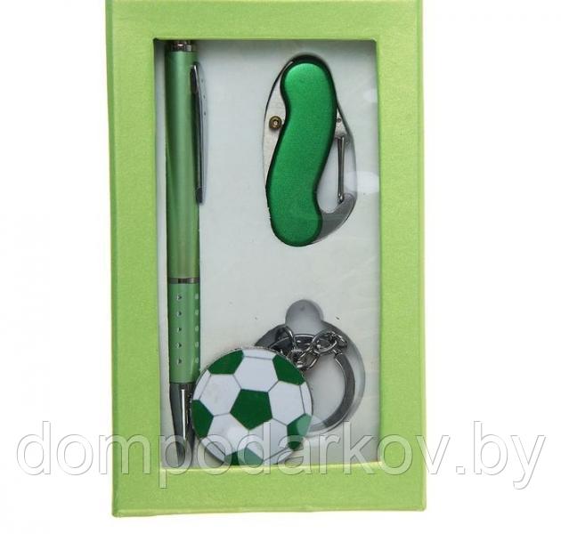 Набор подарочный 3в1 в карт.коробке (ручка+-брелок-мяч+нож с карабином) зеленый 8*16,5см - фото 3 - id-p76561460