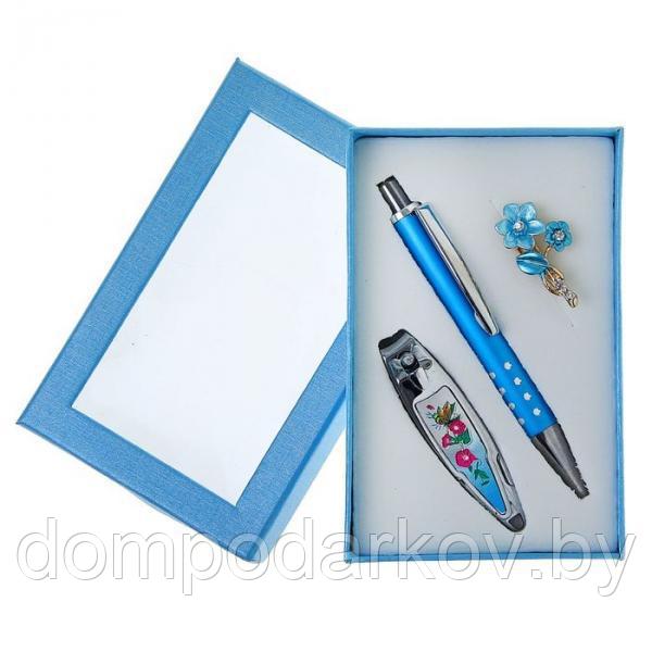 Набор подарочный 3в1: ручка, брошь, кусачки, цвет голубой