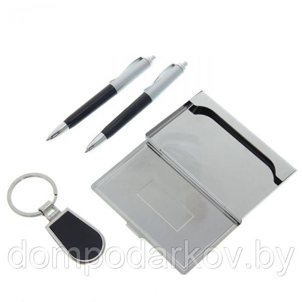 Набор подарочный 4в1 в коробке: 2 ручки, брелок, визитница, черный - фото 2 - id-p76561471