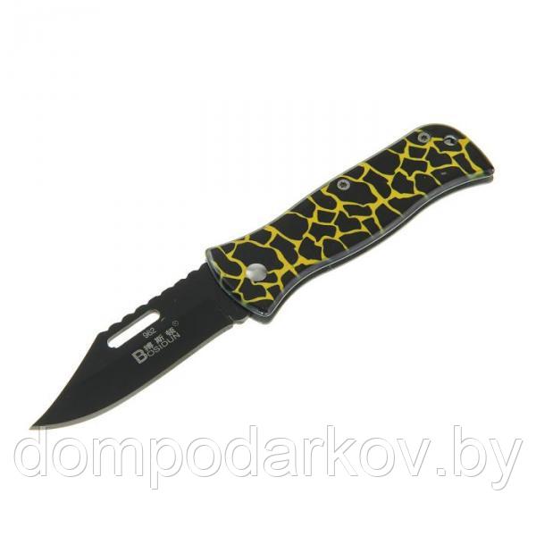 Нож перочинный лезвие drop-point черное с долом 6,3см, рукоять Зебра с креп на рем, фикс, 15см 170 - фото 1 - id-p76561520