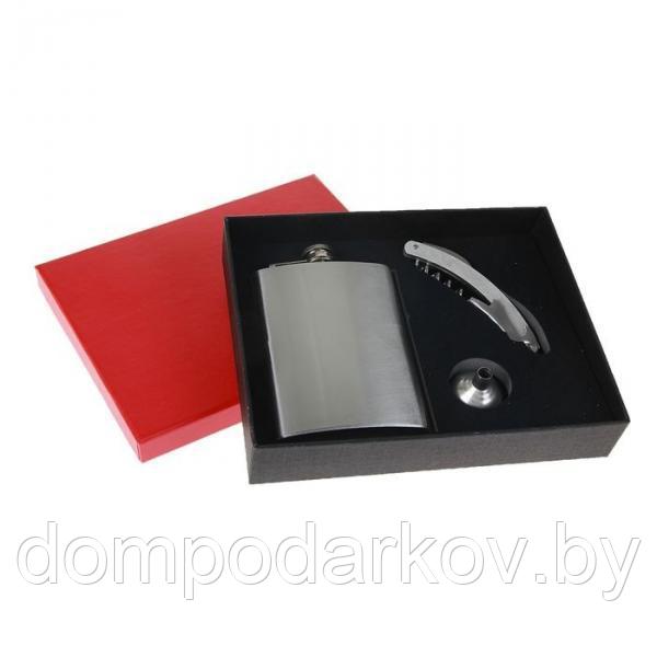 Подарочный набор 3 в 1 "Сталь": фляжка 240 мл + нож 3 в 1 и воронка - фото 1 - id-p76561640