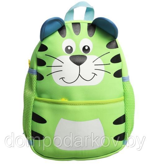 Рюкзак детский на молнии "Котик", 1 отдел, 2 боковых кармана, цвет зелёный - фото 1 - id-p76561779