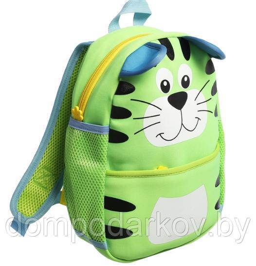 Рюкзак детский на молнии "Котик", 1 отдел, 2 боковых кармана, цвет зелёный - фото 2 - id-p76561779