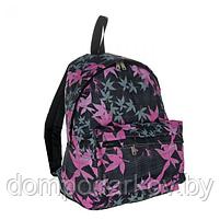 Рюкзак молодёжный "Лилии", 1 отдел, 1 наружный карман, чёрный/-розовый, фото 3