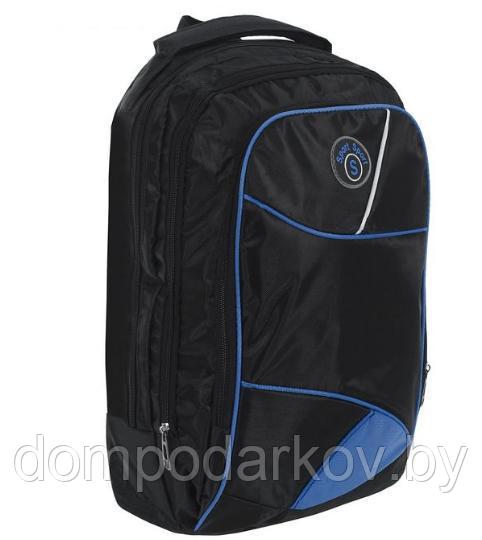 Рюкзак молодёжный "Уголок", 2 отдела, отдел для компьютера, 1 наружный и 2 боковых кармана, чёрный/синий - фото 2 - id-p76561815