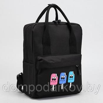 Рюкзак-сумка Мороженое, 27*13*35см, отдел на молнии, н/карман, черный
