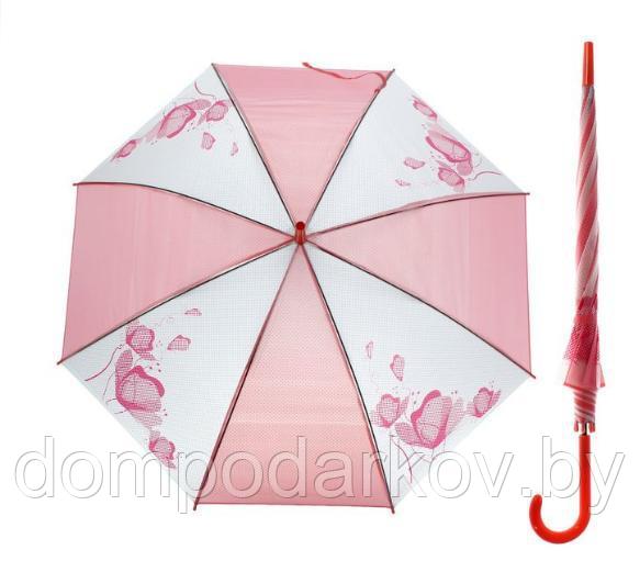 Зонт-трость, полуавтомат, R=55см, цвет розовый