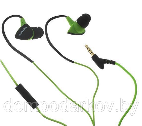 Наушники Luazon Sport LH-502, вакуумные, с микрофоном, крепление за ухо, зелёно-чёрные