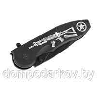 Нож складной неавтоматический сувенирный с фиксатором и креплением на ремень, рукоять чёрная, автомат, фото 2