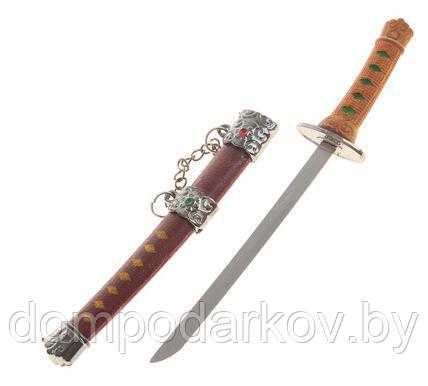 Нож танто сувенирный на подставке, кожа, коричневые ножны, ромбики - фото 2 - id-p76562513