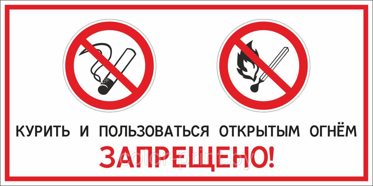 Наклейка ПВХ "Курить и пользоваться открытым огнем запрещено" 300*150мм - фото 1 - id-p76748384