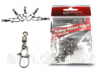 Вертлюг с застежкой Namazu ROLLING RIBBED SWIVEL WITH NICE SNAP (катаный) - фото 1 - id-p76749225