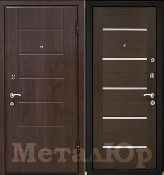 Двери входные металлические МеталЮр М7, венге мелинга, белое стекло