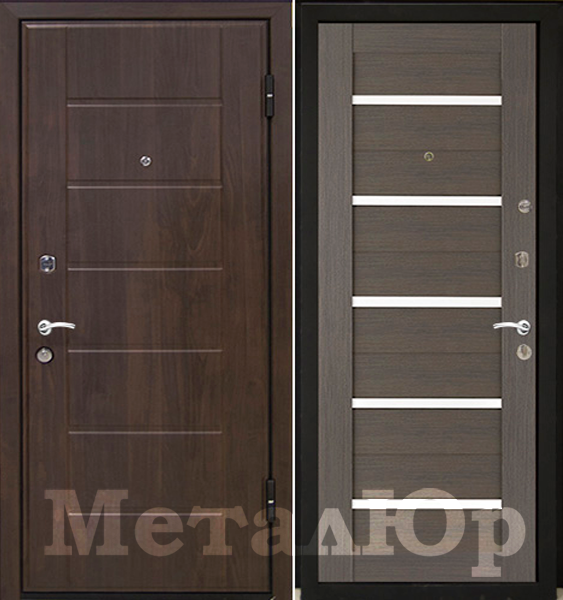 Двери входные металлические МеталЮр М7, грей мелинга, белое стекло