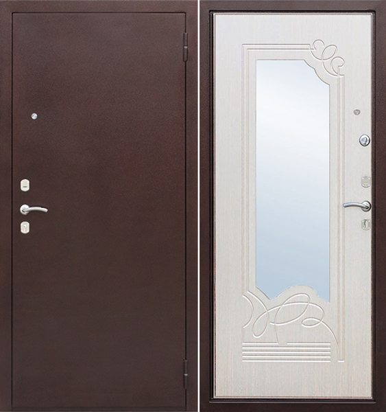 Двери входные металлические Ампир зеркало, Белый ясень