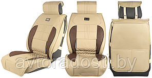 Чехлы (накидки) на сиденья МaxCar (Бежевый, коричневые вставки) / передние